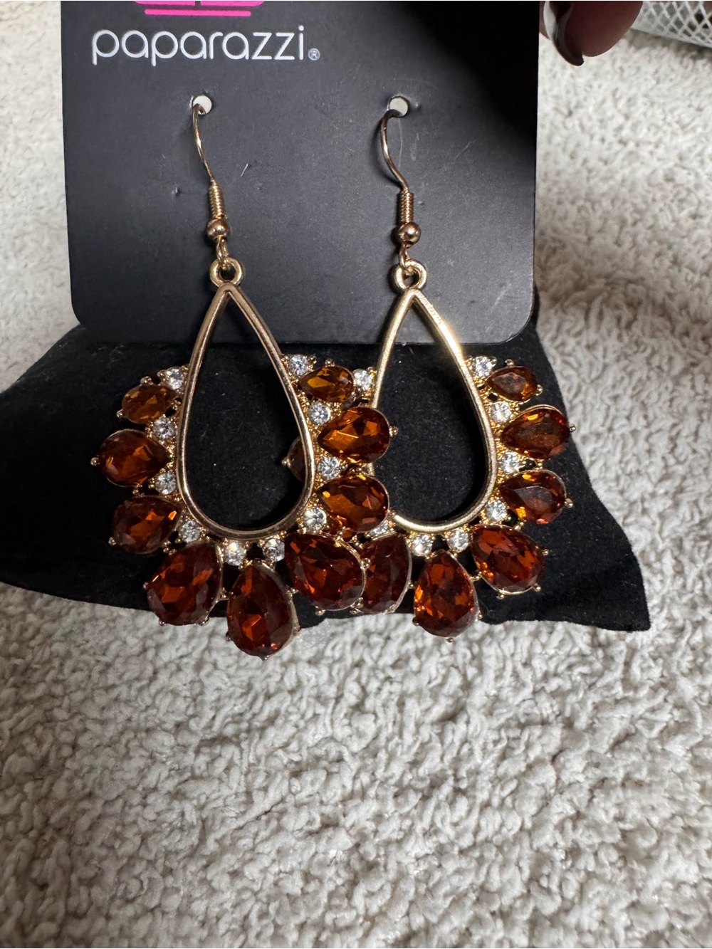 Paparazzi Gold Teardrop Earrings with Amber Stones